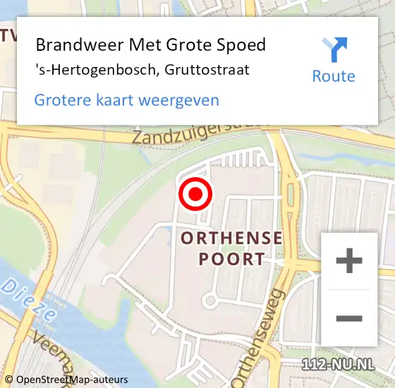 Locatie op kaart van de 112 melding: Brandweer Met Grote Spoed Naar 's-Hertogenbosch, Gruttostraat op 18 oktober 2023 11:42