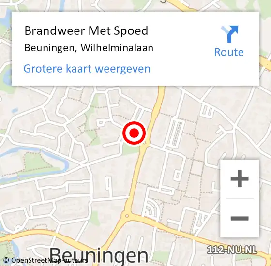 Locatie op kaart van de 112 melding: Brandweer Met Spoed Naar Beuningen, Wilhelminalaan op 18 oktober 2023 11:48