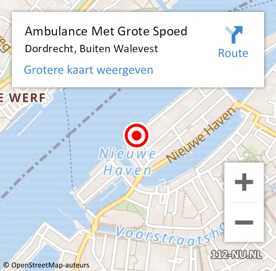 Locatie op kaart van de 112 melding: Ambulance Met Grote Spoed Naar Dordrecht, Buiten Walevest op 18 oktober 2023 11:58