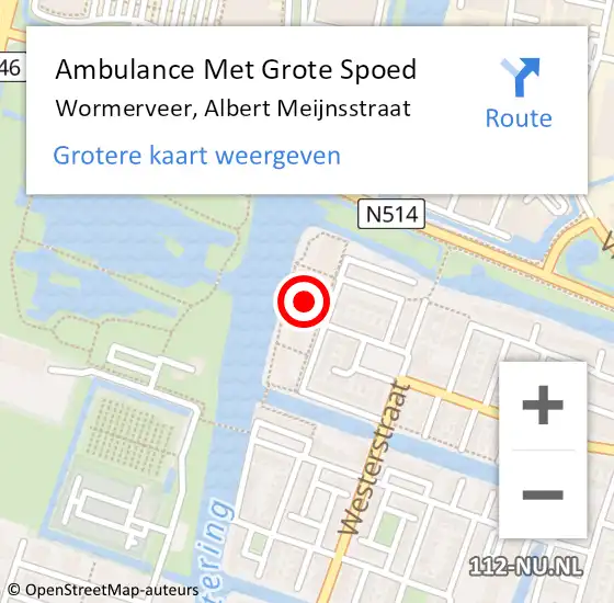 Locatie op kaart van de 112 melding: Ambulance Met Grote Spoed Naar Wormerveer, Albert Meijnsstraat op 18 oktober 2023 12:13