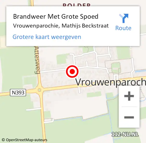 Locatie op kaart van de 112 melding: Brandweer Met Grote Spoed Naar Vrouwenparochie, Mathijs Beckstraat op 18 oktober 2023 12:34