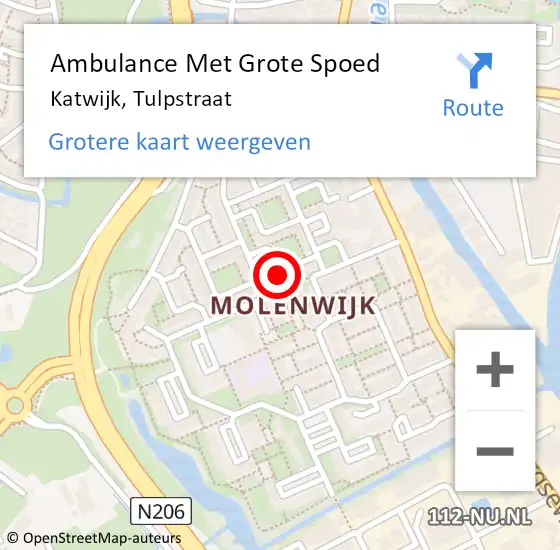 Locatie op kaart van de 112 melding: Ambulance Met Grote Spoed Naar Katwijk, Tulpstraat op 18 oktober 2023 12:37