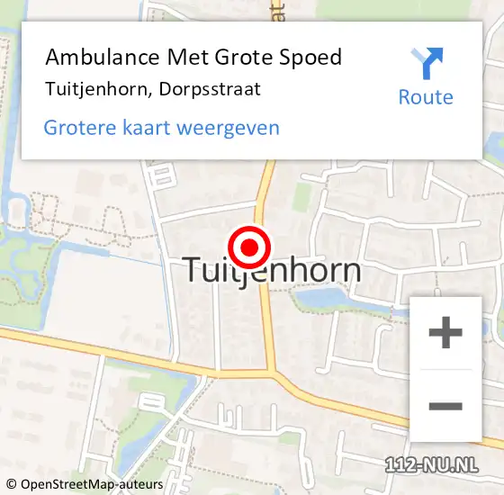 Locatie op kaart van de 112 melding: Ambulance Met Grote Spoed Naar Tuitjenhorn, Dorpsstraat op 18 oktober 2023 12:38
