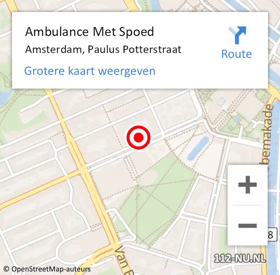 Locatie op kaart van de 112 melding: Ambulance Met Spoed Naar Amsterdam, Paulus Potterstraat op 18 oktober 2023 12:46