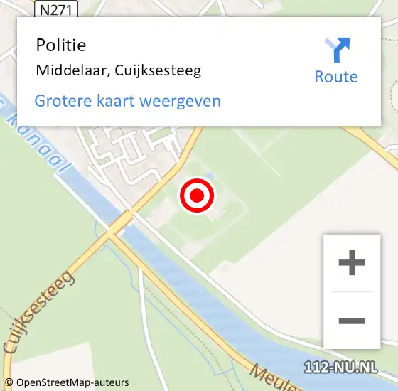 Locatie op kaart van de 112 melding: Politie Middelaar, Cuijksesteeg op 18 oktober 2023 12:57