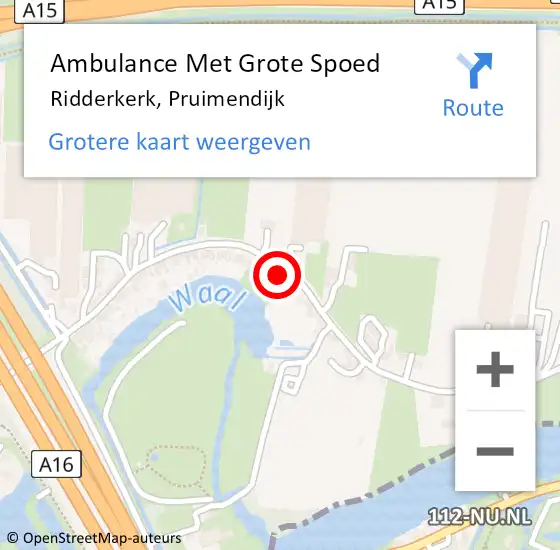 Locatie op kaart van de 112 melding: Ambulance Met Grote Spoed Naar Ridderkerk, Pruimendijk op 18 oktober 2023 13:11