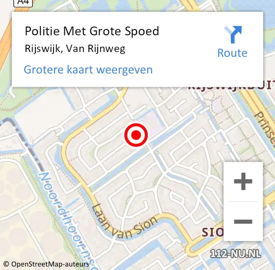 Locatie op kaart van de 112 melding: Politie Met Grote Spoed Naar Rijswijk, Van Rijnweg op 18 oktober 2023 13:54