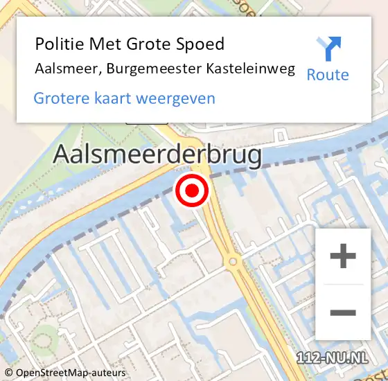 Locatie op kaart van de 112 melding: Politie Met Grote Spoed Naar Aalsmeer, Burgemeester Kasteleinweg op 18 oktober 2023 14:39