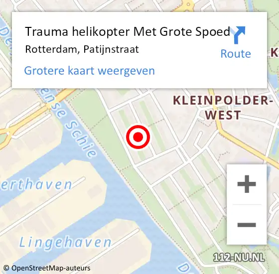 Locatie op kaart van de 112 melding: Trauma helikopter Met Grote Spoed Naar Rotterdam, Patijnstraat op 18 oktober 2023 15:56