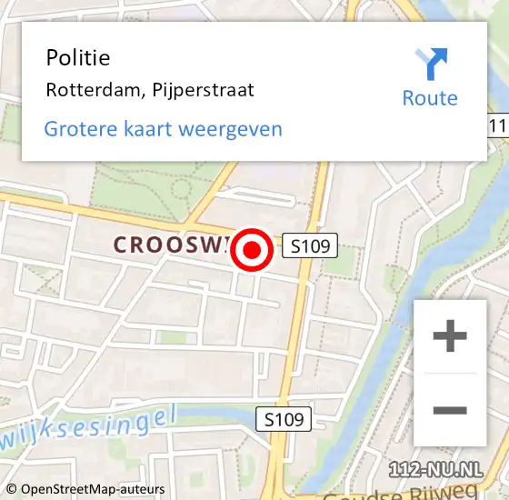 Locatie op kaart van de 112 melding: Politie Rotterdam, Pijperstraat op 18 oktober 2023 17:54