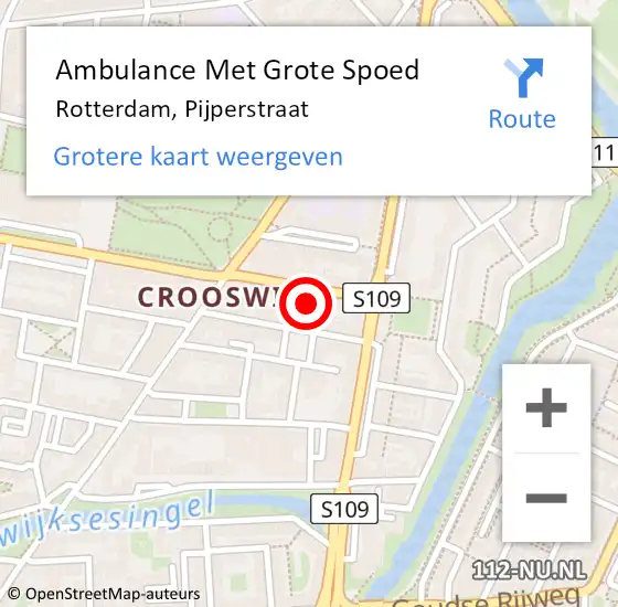 Locatie op kaart van de 112 melding: Ambulance Met Grote Spoed Naar Rotterdam, Pijperstraat op 18 oktober 2023 17:54