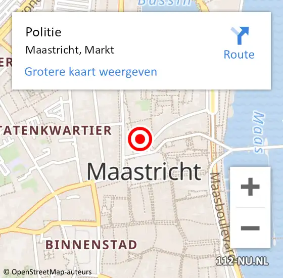 Locatie op kaart van de 112 melding: Politie Maastricht, Markt op 18 oktober 2023 18:13