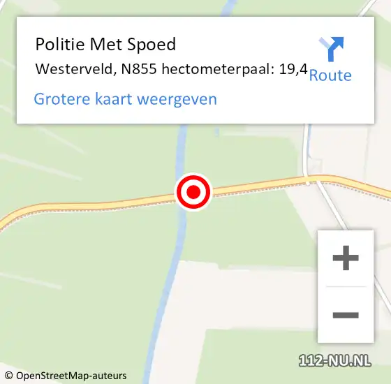 Locatie op kaart van de 112 melding: Politie Met Spoed Naar Westerveld, N855 hectometerpaal: 19,4 op 18 oktober 2023 19:49