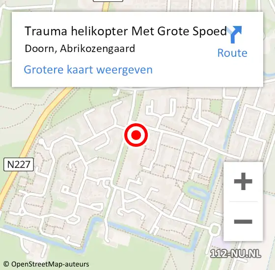 Locatie op kaart van de 112 melding: Trauma helikopter Met Grote Spoed Naar Doorn, Abrikozengaard op 18 oktober 2023 19:51