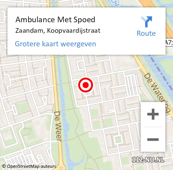 Locatie op kaart van de 112 melding: Ambulance Met Spoed Naar Zaandam, Koopvaardijstraat op 18 oktober 2023 21:09