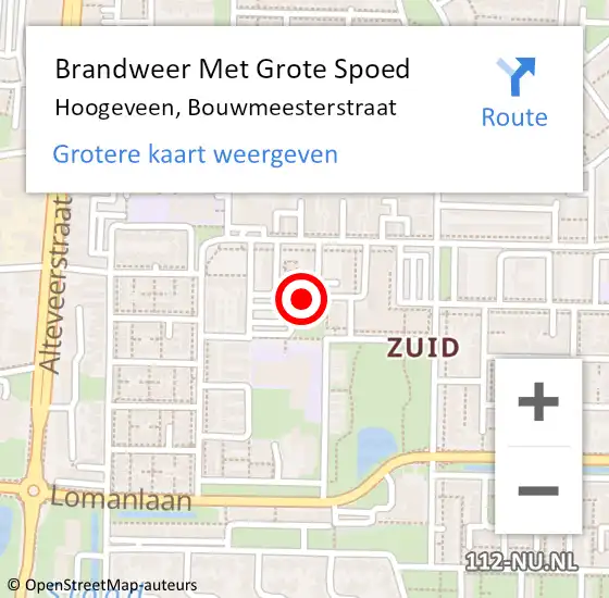 Locatie op kaart van de 112 melding: Brandweer Met Grote Spoed Naar Hoogeveen, Bouwmeesterstraat op 12 september 2014 05:16