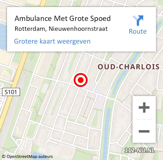 Locatie op kaart van de 112 melding: Ambulance Met Grote Spoed Naar Rotterdam, Nieuwenhoornstraat op 19 oktober 2023 00:22