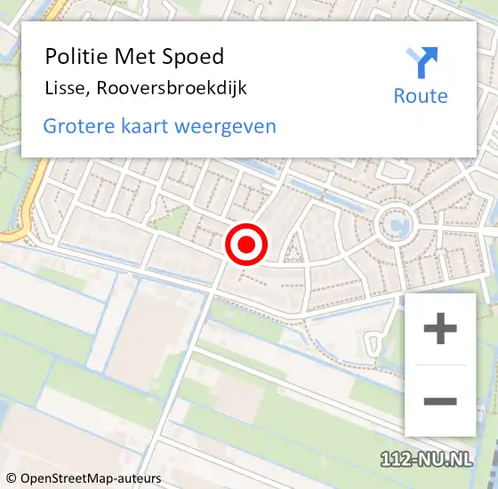 Locatie op kaart van de 112 melding: Politie Met Spoed Naar Lisse, Rooversbroekdijk op 19 oktober 2023 03:10