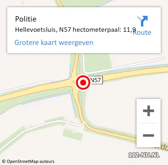 Locatie op kaart van de 112 melding: Politie Hellevoetsluis, N57 hectometerpaal: 11,9 op 19 oktober 2023 07:07