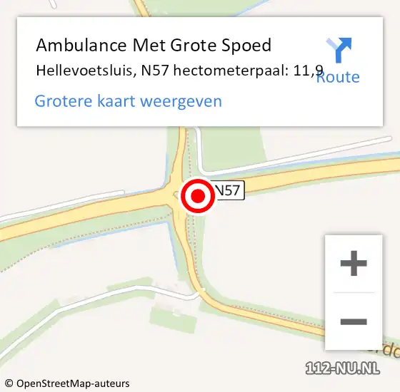 Locatie op kaart van de 112 melding: Ambulance Met Grote Spoed Naar Hellevoetsluis, N57 hectometerpaal: 11,9 op 19 oktober 2023 07:07