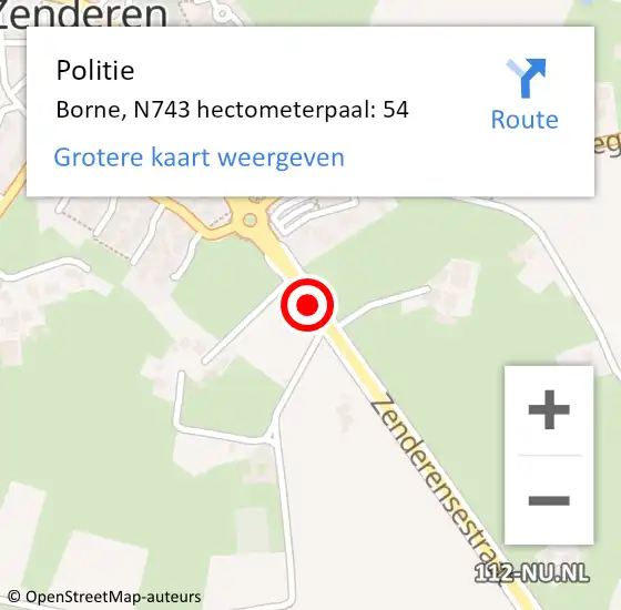 Locatie op kaart van de 112 melding: Politie Borne, N743 hectometerpaal: 54 op 19 oktober 2023 08:43