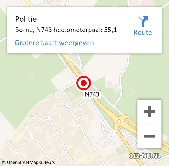 Locatie op kaart van de 112 melding: Politie Borne, N743 hectometerpaal: 55,1 op 19 oktober 2023 08:51