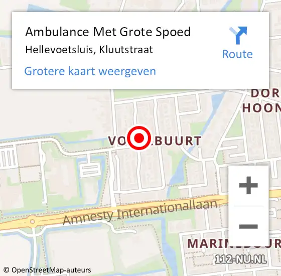 Locatie op kaart van de 112 melding: Ambulance Met Grote Spoed Naar Hellevoetsluis, Kluutstraat op 19 oktober 2023 09:36