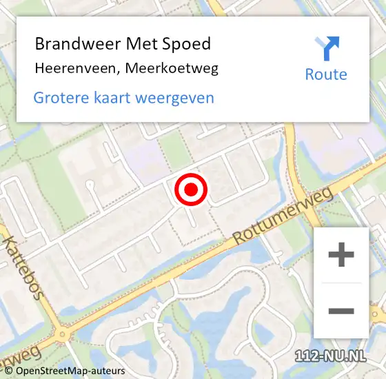 Locatie op kaart van de 112 melding: Brandweer Met Spoed Naar Heerenveen, Meerkoetweg op 19 oktober 2023 09:40
