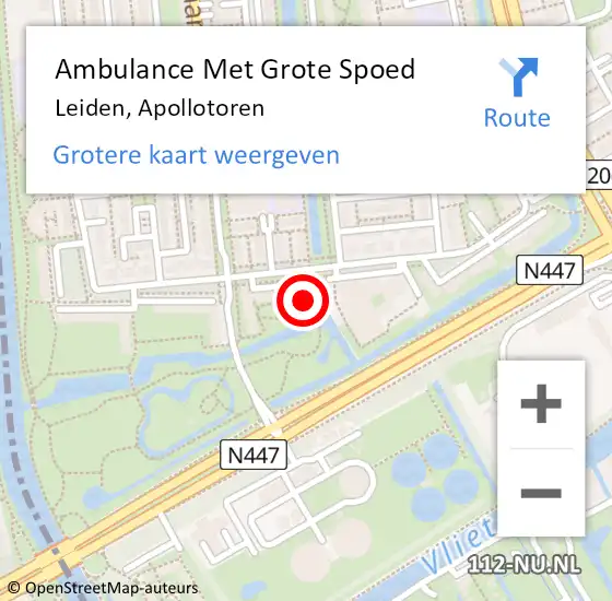Locatie op kaart van de 112 melding: Ambulance Met Grote Spoed Naar Leiden, Apollotoren op 19 oktober 2023 10:07