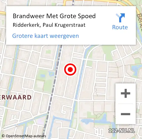 Locatie op kaart van de 112 melding: Brandweer Met Grote Spoed Naar Ridderkerk, Paul Krugerstraat op 19 oktober 2023 10:25