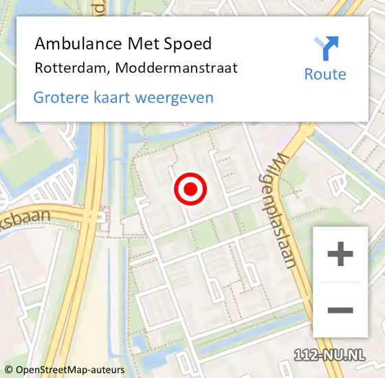Locatie op kaart van de 112 melding: Ambulance Met Spoed Naar Rotterdam, Moddermanstraat op 19 oktober 2023 10:50