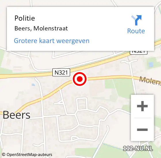 Locatie op kaart van de 112 melding: Politie Beers, Molenstraat op 19 oktober 2023 13:42