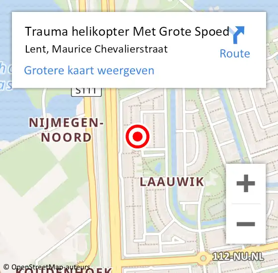 Locatie op kaart van de 112 melding: Trauma helikopter Met Grote Spoed Naar Lent, Maurice Chevalierstraat op 19 oktober 2023 14:25