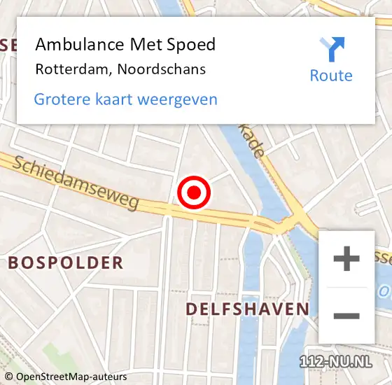 Locatie op kaart van de 112 melding: Ambulance Met Spoed Naar Rotterdam, Noordschans op 19 oktober 2023 14:31