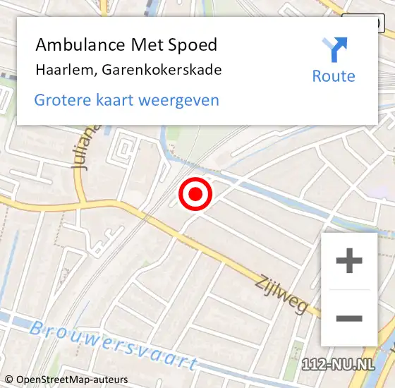 Locatie op kaart van de 112 melding: Ambulance Met Spoed Naar Haarlem, Garenkokerskade op 19 oktober 2023 14:42