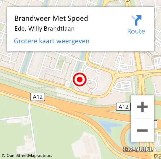Locatie op kaart van de 112 melding: Brandweer Met Spoed Naar Ede, Willy Brandtlaan op 19 oktober 2023 15:12