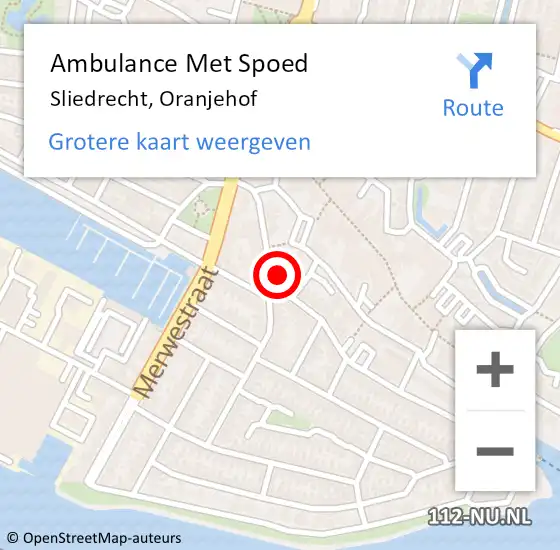 Locatie op kaart van de 112 melding: Ambulance Met Spoed Naar Sliedrecht, Oranjehof op 19 oktober 2023 15:17