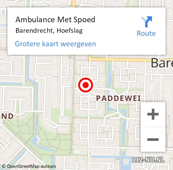 Locatie op kaart van de 112 melding: Ambulance Met Spoed Naar Barendrecht, Hoefslag op 19 oktober 2023 15:53