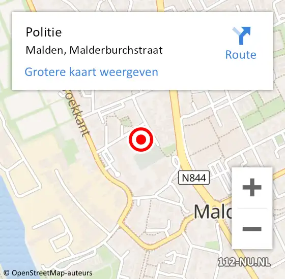 Locatie op kaart van de 112 melding: Politie Malden, Malderburchstraat op 19 oktober 2023 16:17