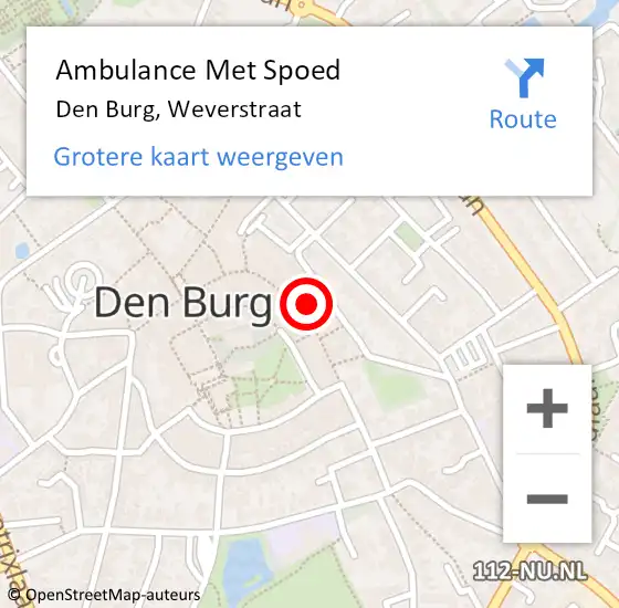 Locatie op kaart van de 112 melding: Ambulance Met Spoed Naar Den Burg, Weverstraat op 19 oktober 2023 16:18