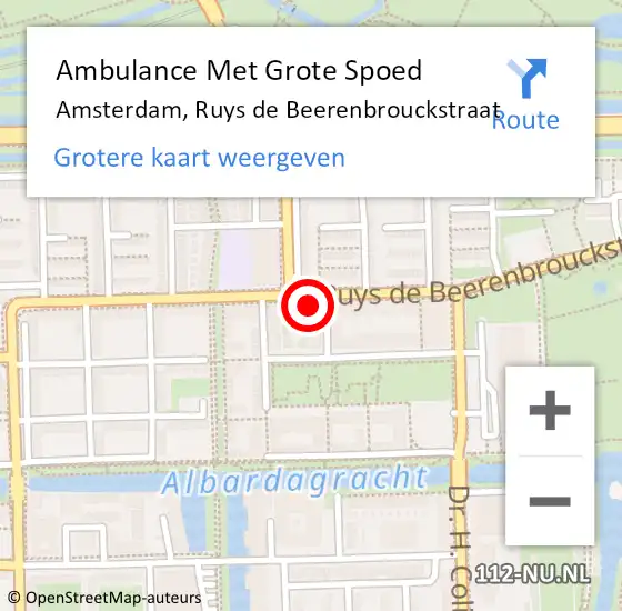 Locatie op kaart van de 112 melding: Ambulance Met Grote Spoed Naar Amsterdam, Ruys de Beerenbrouckstraat op 19 oktober 2023 17:08
