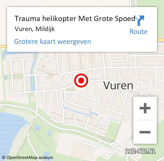 Locatie op kaart van de 112 melding: Trauma helikopter Met Grote Spoed Naar Vuren, Mildijk op 19 oktober 2023 19:09