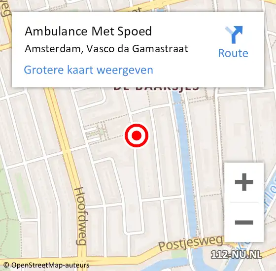 Locatie op kaart van de 112 melding: Ambulance Met Spoed Naar Amsterdam, Vasco da Gamastraat op 19 oktober 2023 20:04