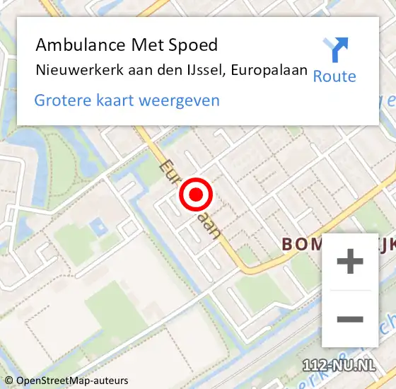 Locatie op kaart van de 112 melding: Ambulance Met Spoed Naar Nieuwerkerk aan den IJssel, Europalaan op 19 oktober 2023 20:59