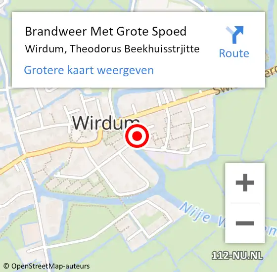 Locatie op kaart van de 112 melding: Brandweer Met Grote Spoed Naar Wirdum, Theodorus Beekhuisstrjitte op 19 oktober 2023 21:05