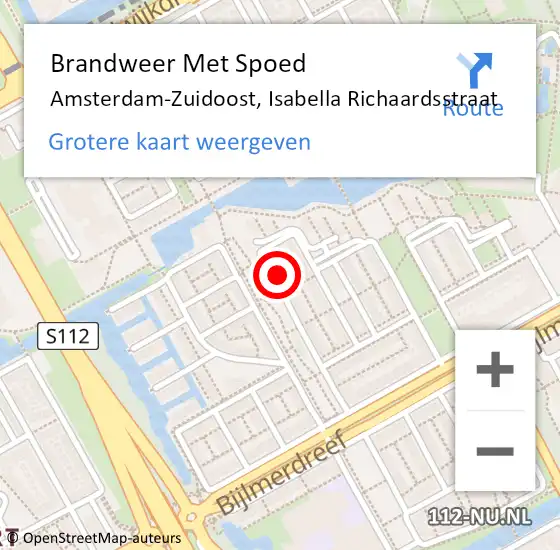 Locatie op kaart van de 112 melding: Brandweer Met Spoed Naar Amsterdam, Isabella Richaardsstraat op 19 oktober 2023 21:06