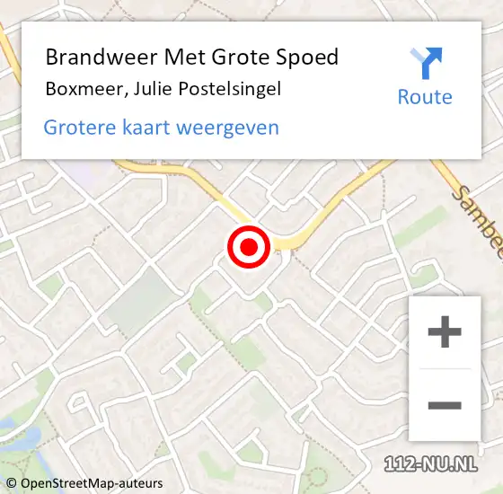 Locatie op kaart van de 112 melding: Brandweer Met Grote Spoed Naar Boxmeer, Julie Postelsingel op 19 oktober 2023 21:13