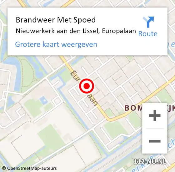 Locatie op kaart van de 112 melding: Brandweer Met Spoed Naar Nieuwerkerk aan den IJssel, Europalaan op 19 oktober 2023 21:23
