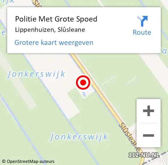 Locatie op kaart van de 112 melding: Politie Met Grote Spoed Naar Lippenhuizen, Slûsleane op 19 oktober 2023 23:48