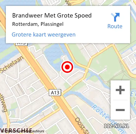 Locatie op kaart van de 112 melding: Brandweer Met Grote Spoed Naar Rotterdam, Plassingel op 20 oktober 2023 05:00